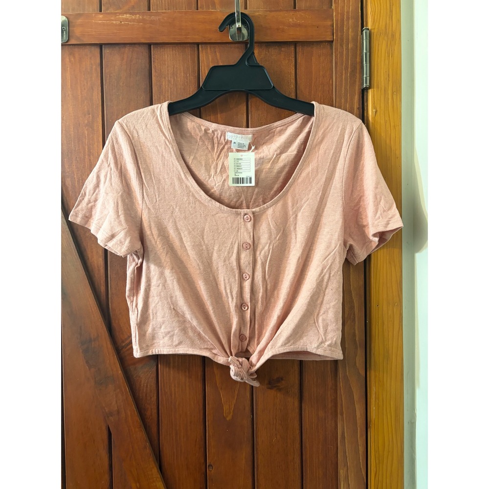 Urban Outfitters Cooperative Pink Tie Front Button Down Crop Top M NWT